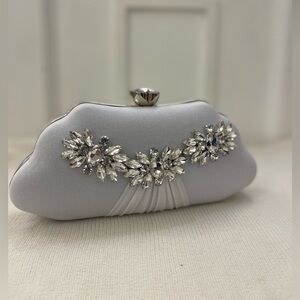 Elegant White Silver Clutch with Crystal Embellishments